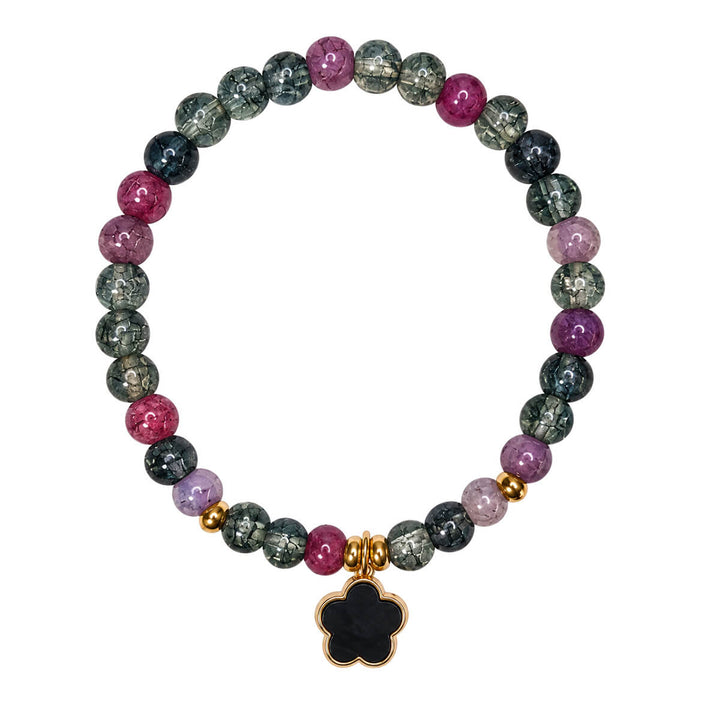Flexible glass bead bracelet with flower pendant