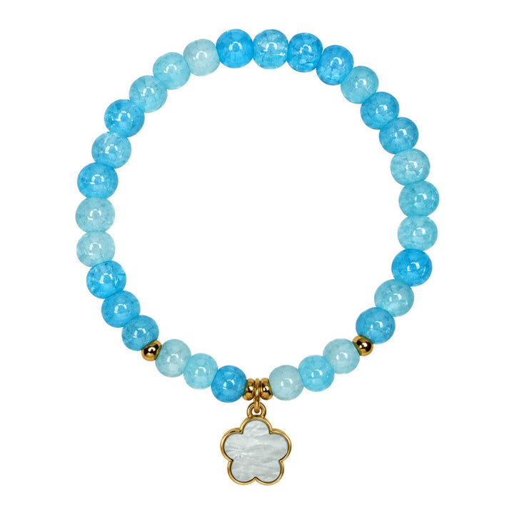 Flexible glass bead bracelet with flower pendant