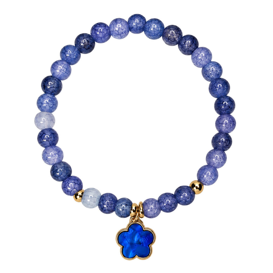 Flexible glass bead bracelet with flower pendant