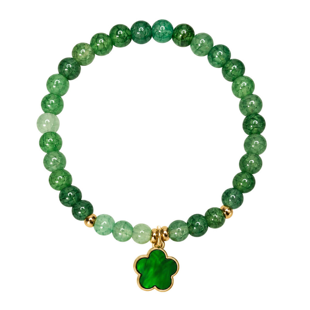 Flexible glass bead bracelet with flower pendant