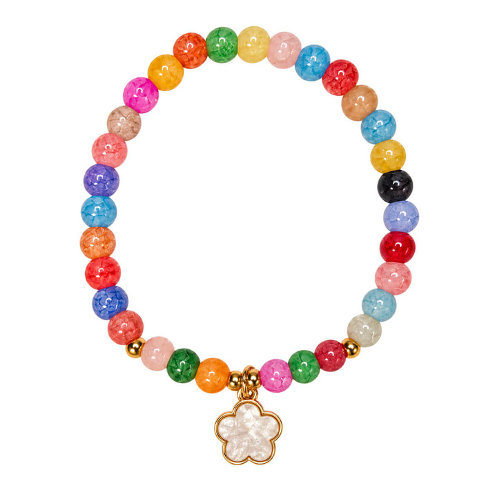 Flexible glass bead bracelet with flower pendant
