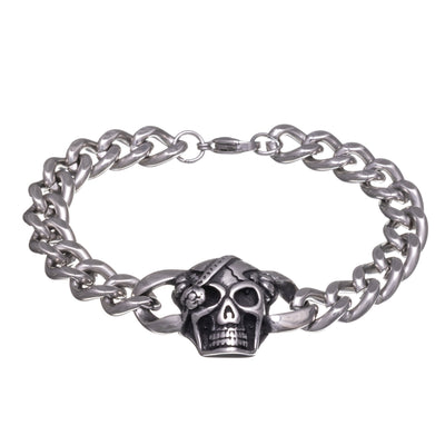 Skull bracelet with armoured chain 21,5cm (Steel 316L)