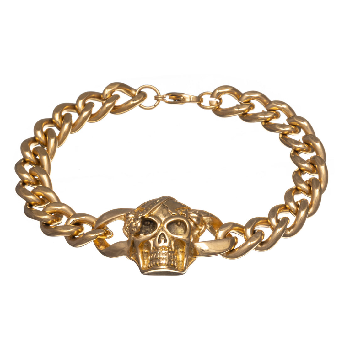 Skull bracelet with armoured chain 21,5cm (Steel 316L)