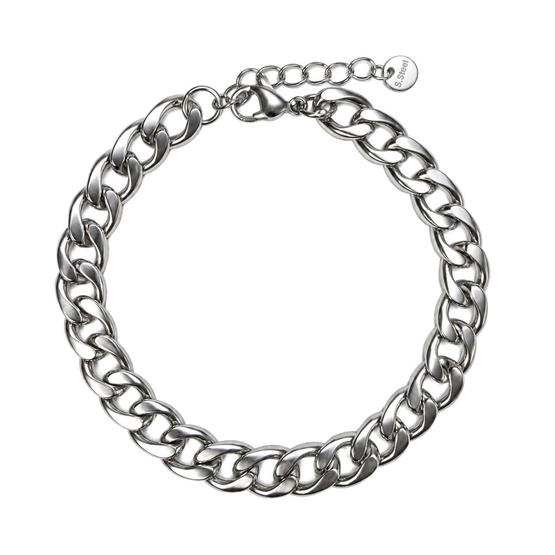 Men's Steel Bracelet, Flat Curb Chain, 9 mm