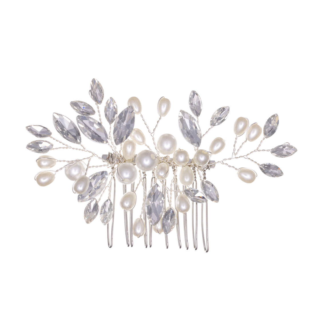 Glittering hairpiece side comb ovals with glass stones and pearls