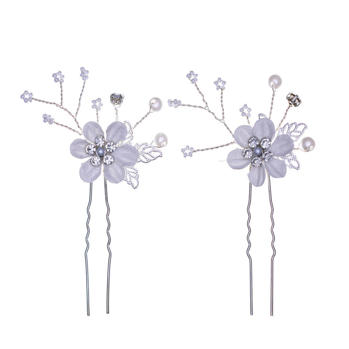 Flower hair accessory decorated with pearls, 3 pcs invisible + 1 pc comb, silver set