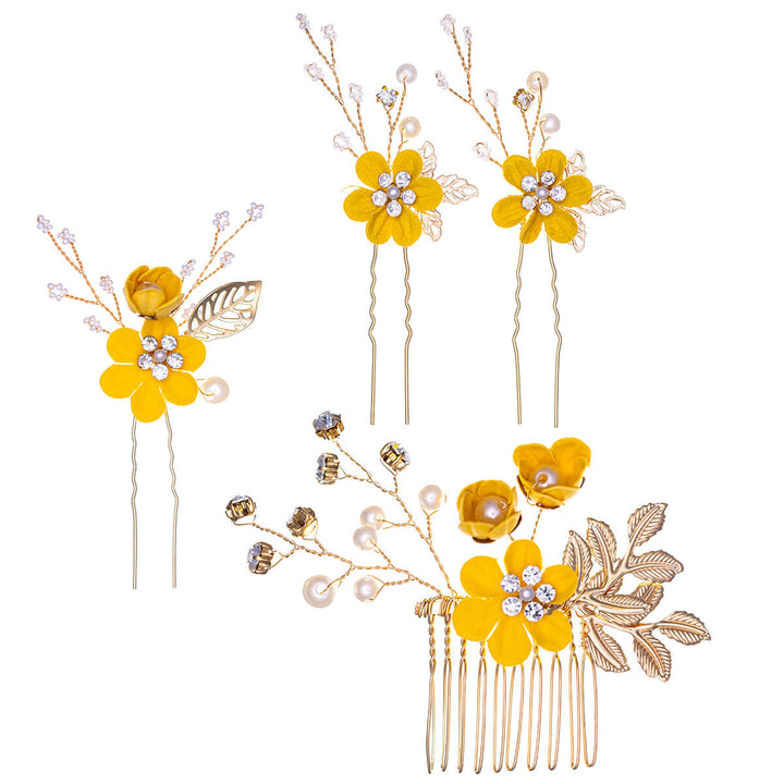 Flower hair accessory decorated with pearls, 3 pcs invisible + 1 pc comb set