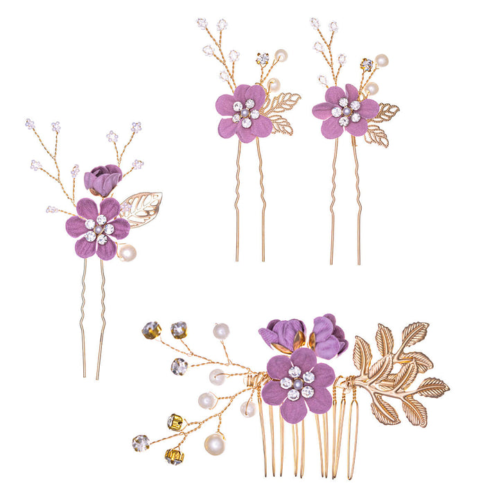 Flower hair accessory decorated with pearls, 3 pcs invisible + 1 pc comb set