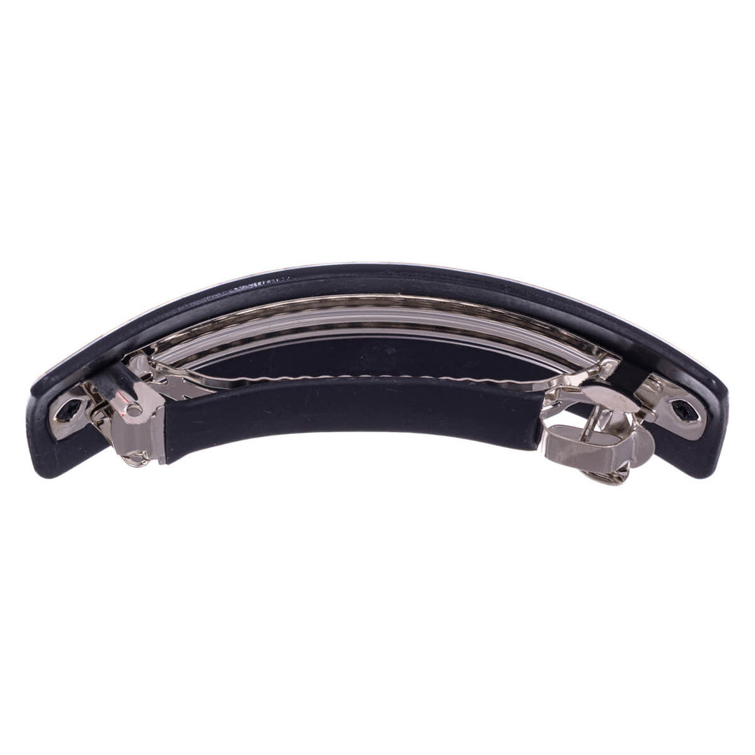 Curved rectangular hair clip with geometric pattern, 9 cm