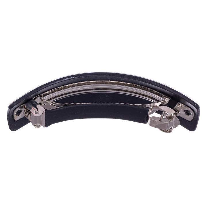 Curved rectangular hair clip with geometric pattern, 9 cm