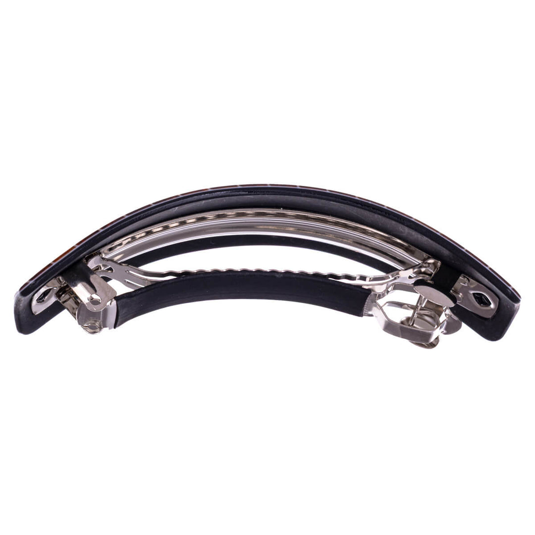 Curved rectangular hair clip, wood grain, 9 cm