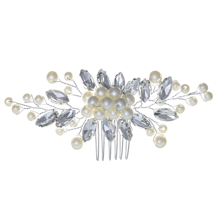 Comb-shaped pearl hair accessory with glass stones