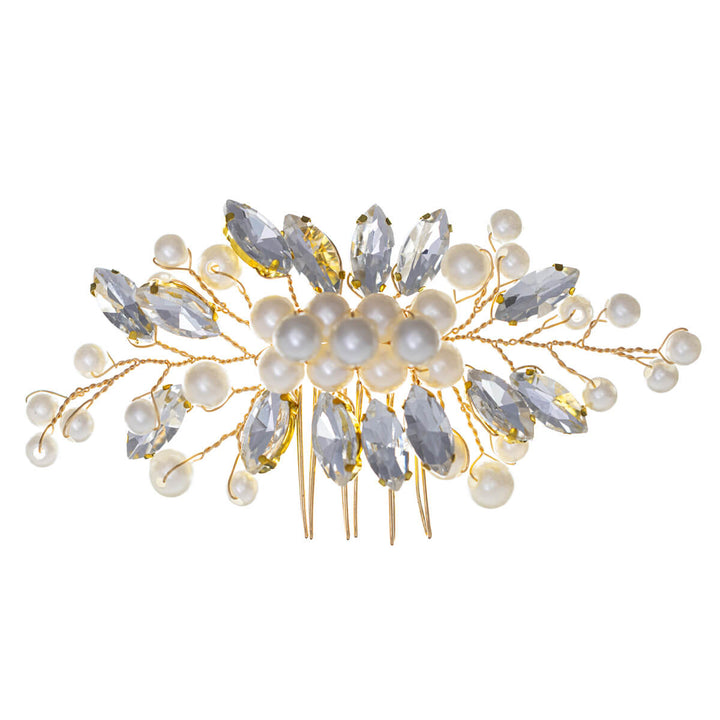 Comb-shaped pearl hair accessory with glass stones
