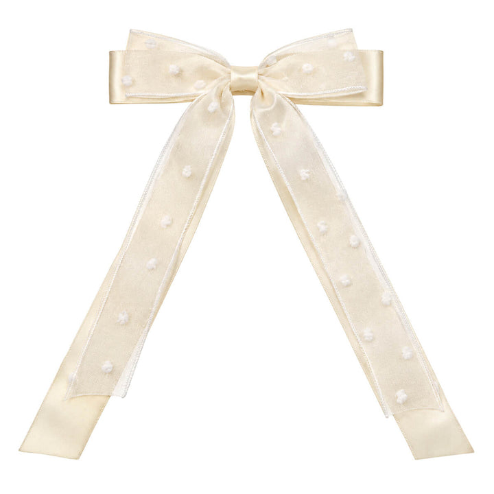 Long fabric hair bow with a clip