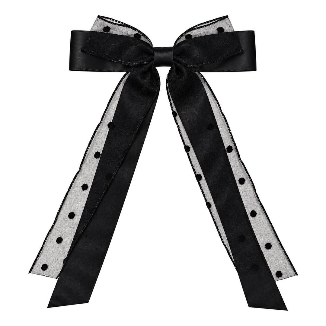 Long fabric hair bow with a clip