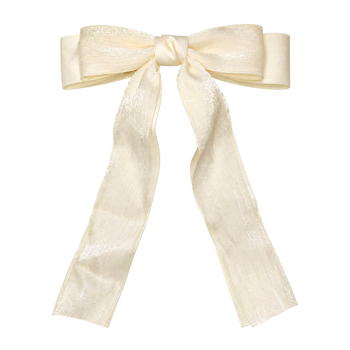 Long, two-layer fabric hair bow with a clasp