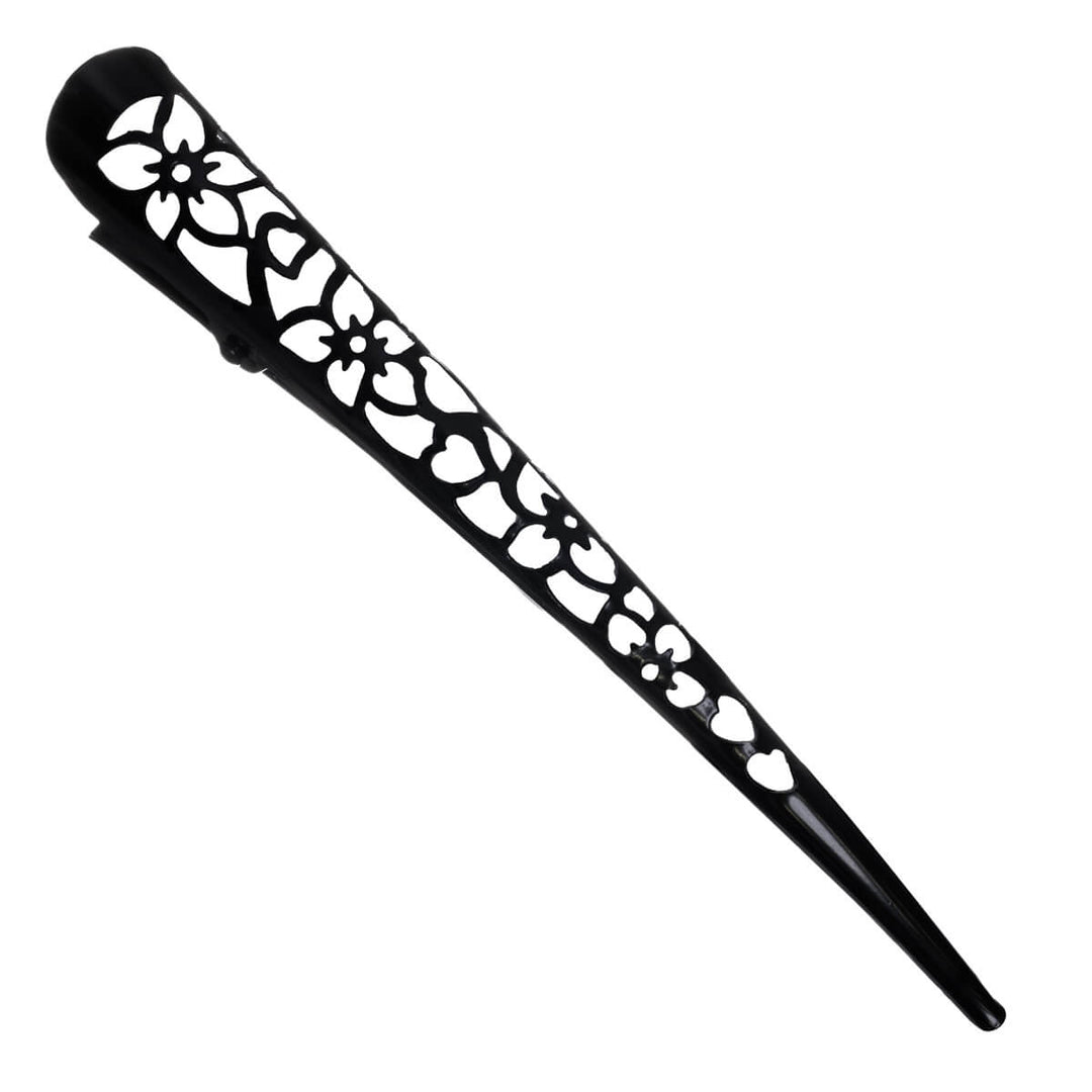 Narrow, long hair clip with a floral pattern – Barette 12.5 cm