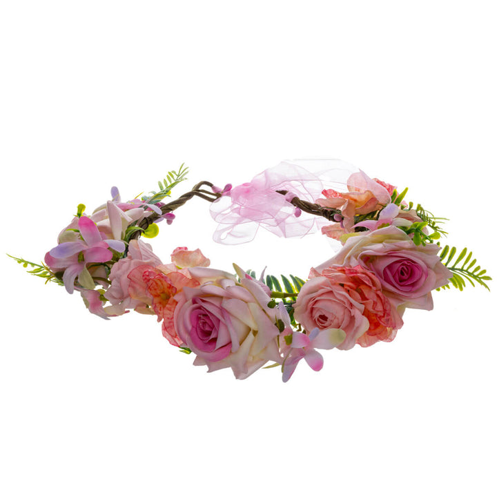 A light pink floral wreath with roses