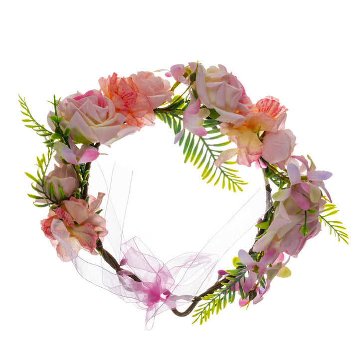 A light pink floral wreath with roses