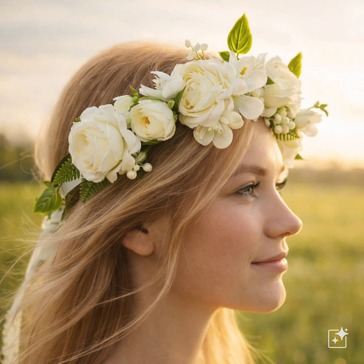White floral wreath with roses