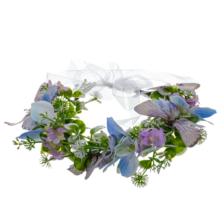 Light blue and lilac butterfly flower wreath
