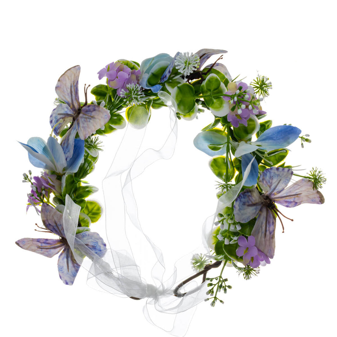 Light blue and lilac butterfly flower wreath