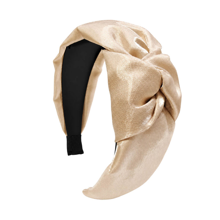 Wide, shiny headband—with a knot in the fabric