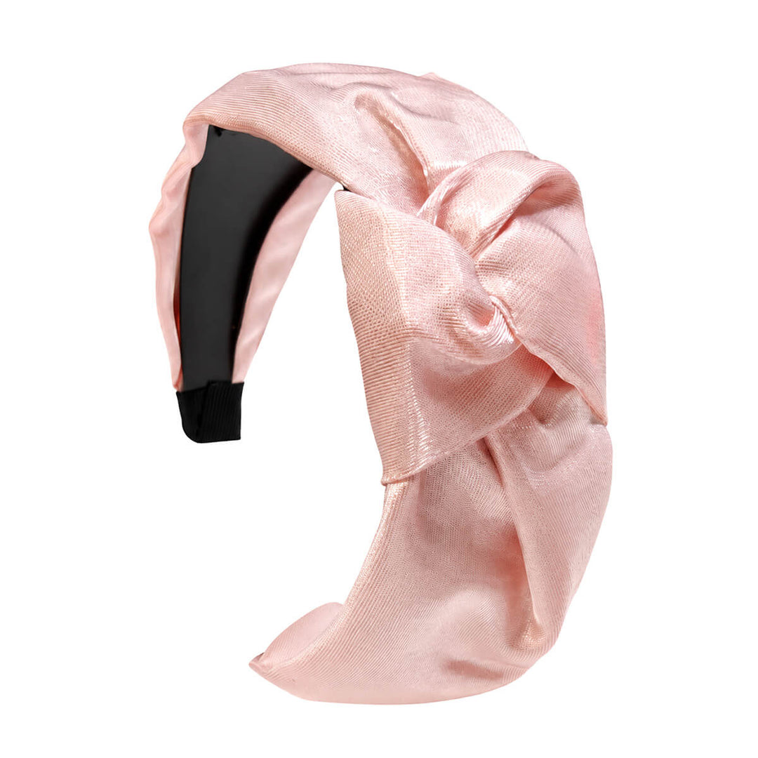 Wide, shiny headband—with a knot in the fabric