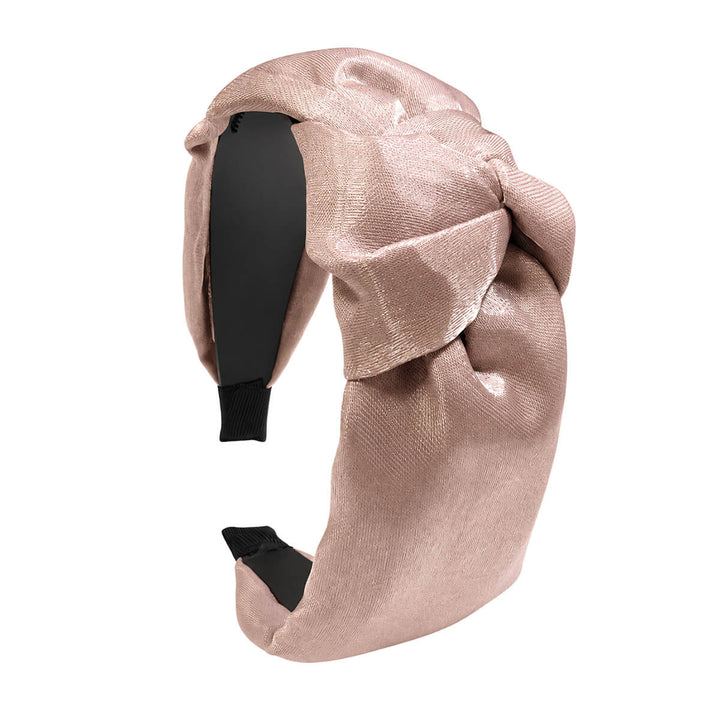 Wide, shiny headband—with a knot in the fabric