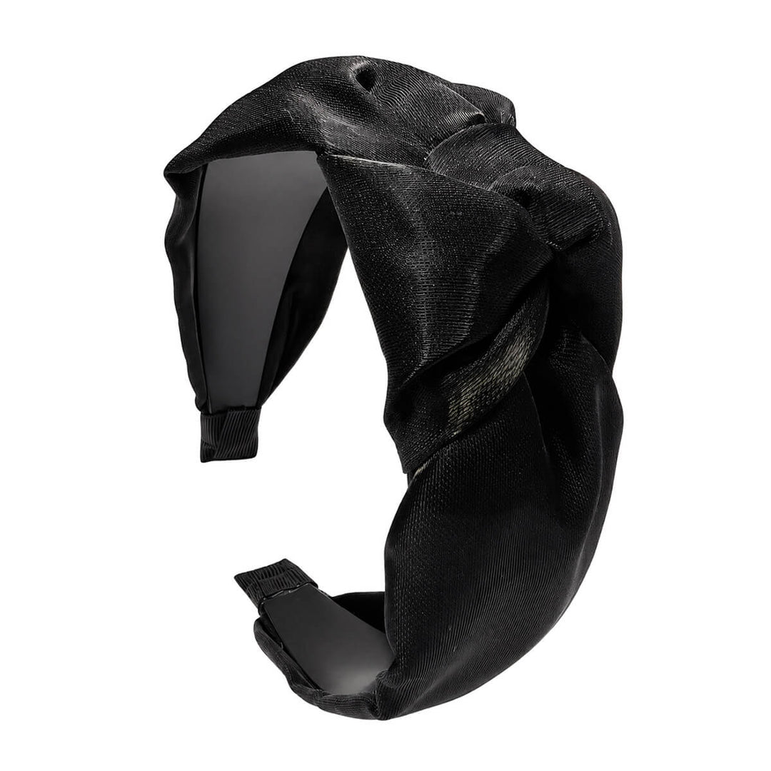 Wide, shiny headband—with a knot in the fabric