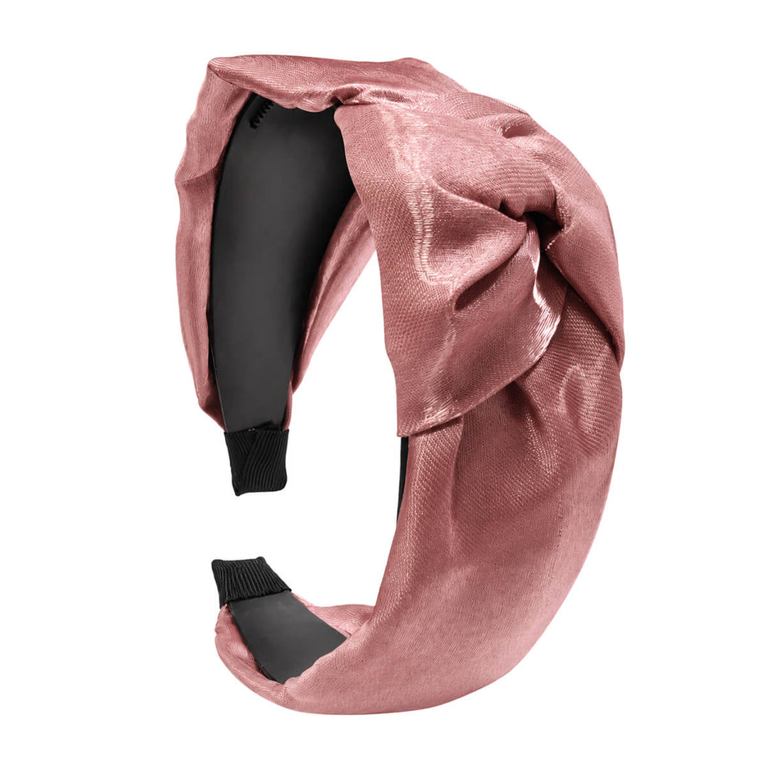 Wide, shiny headband—with a knot in the fabric