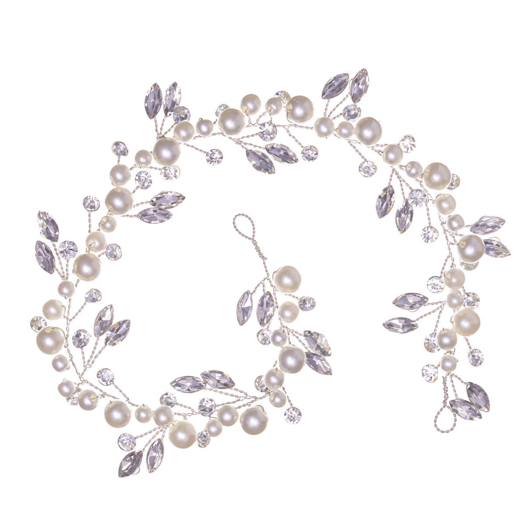 Generously styled hair accessory with glass stones and pearls, 30 cm