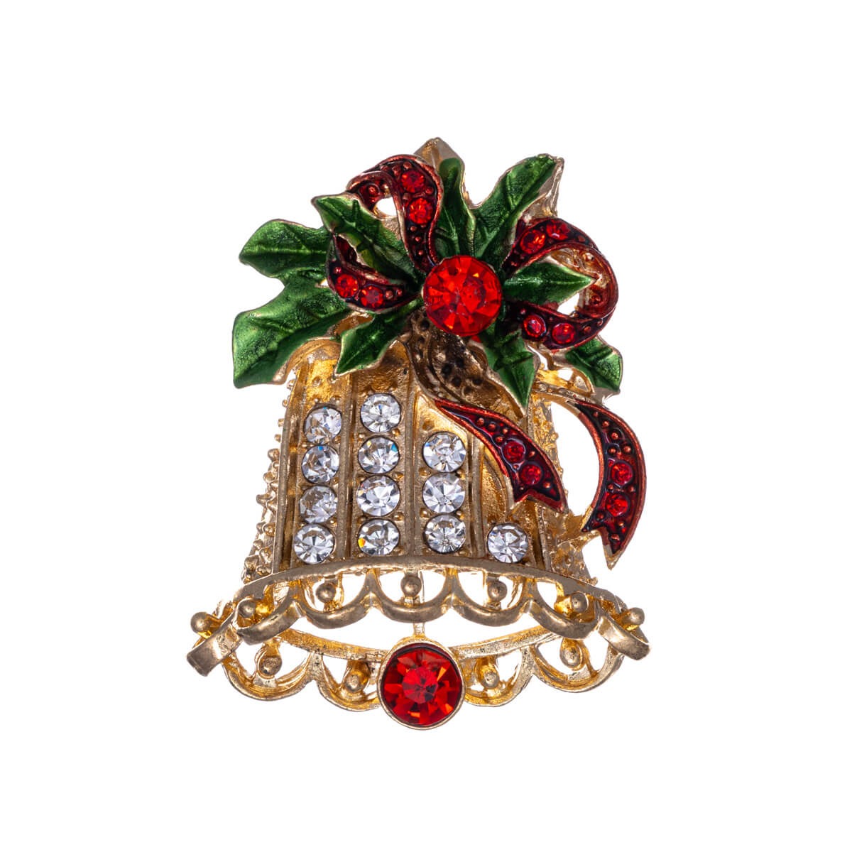 Mistletoe decorated Christmas bell brooch