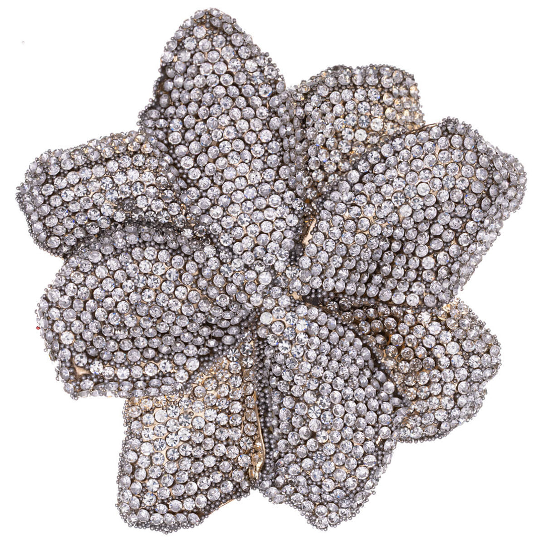 Large sparkling flower brooch with glass stones