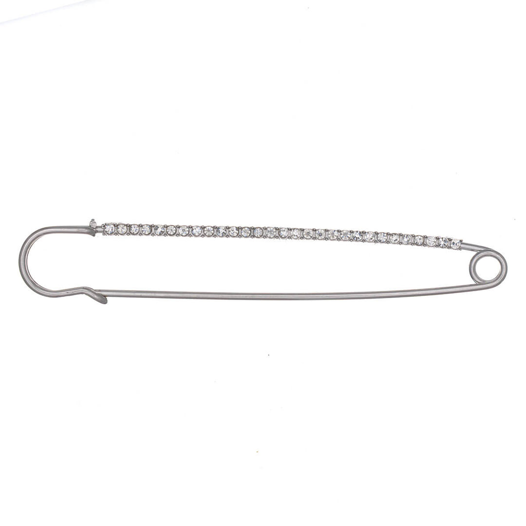 Rhinestone-embellished safety pin brooch, 10 cm