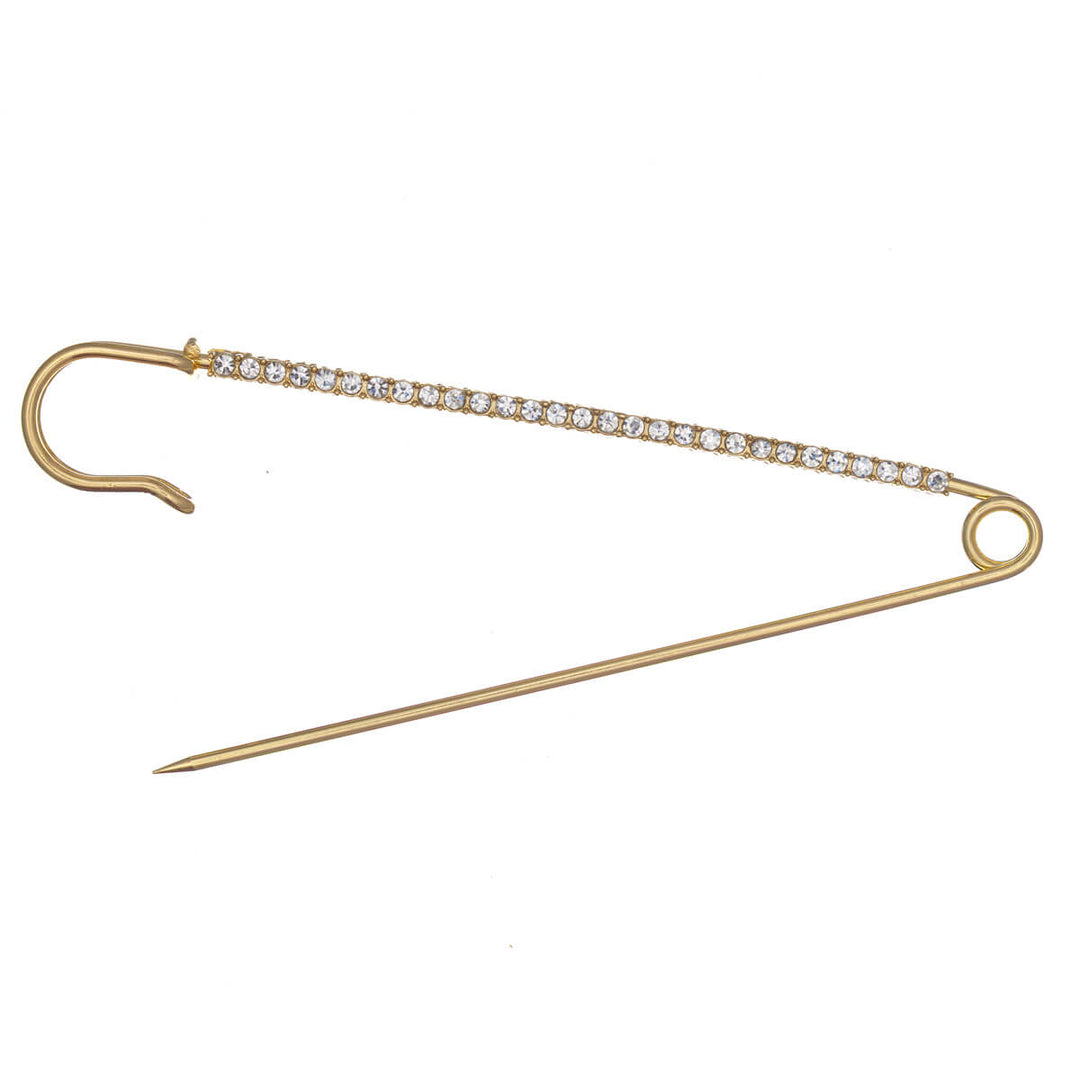 Rhinestone-embellished safety pin brooch, 10 cm