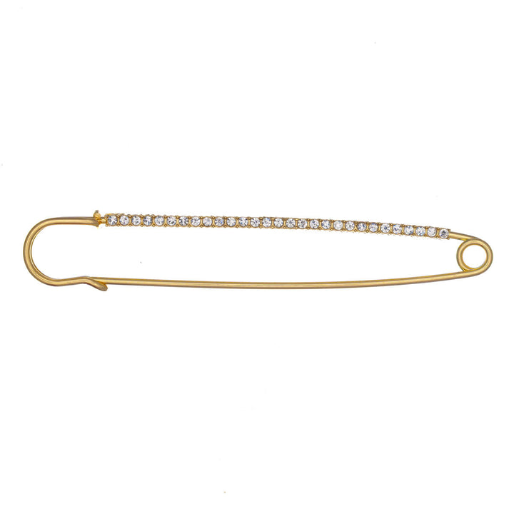 Rhinestone-embellished safety pin brooch, 10 cm