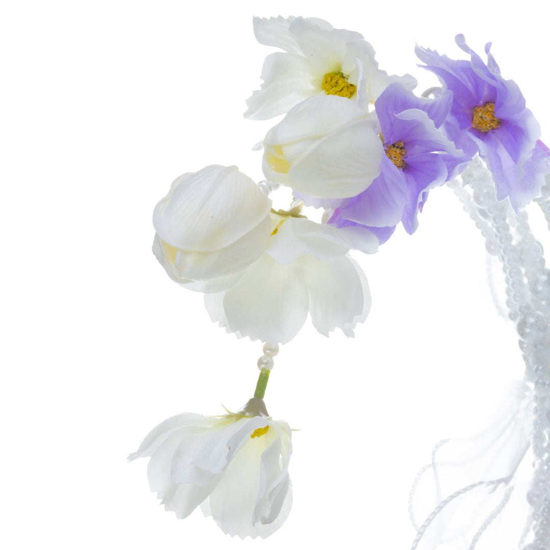 Helmikaari bridal bouquet – white and purple artificial flowers