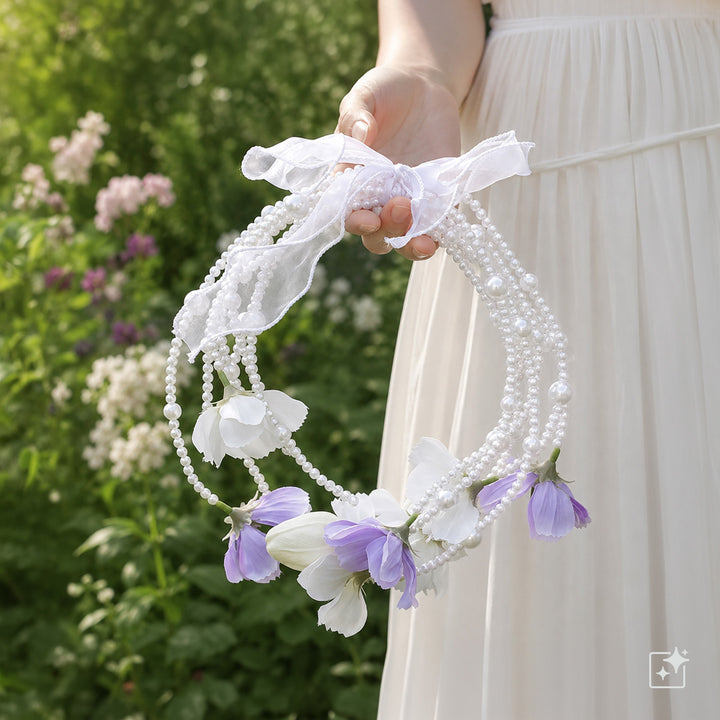 Helmikaari bridal bouquet – white and purple artificial flowers
