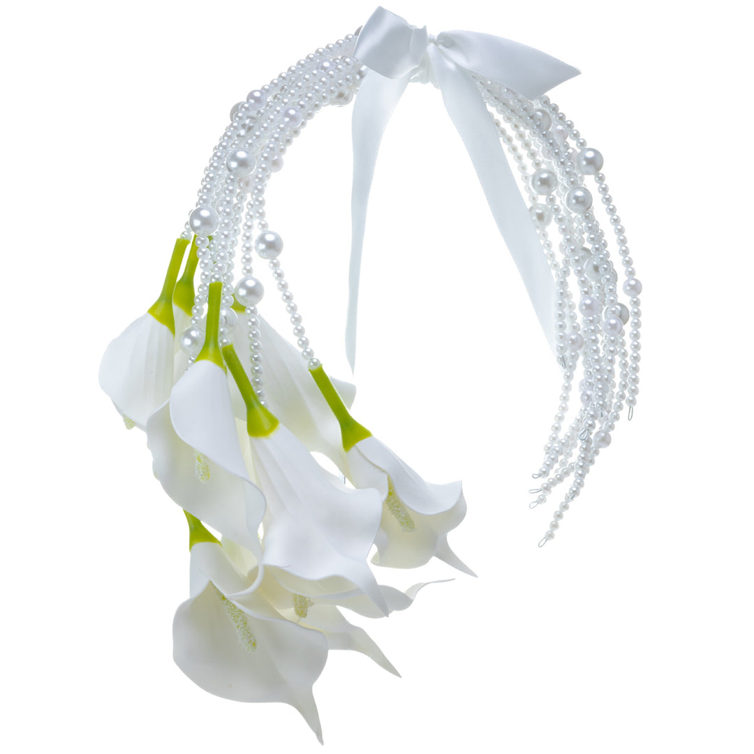 A bridal bouquet with a pearl arch – white artificial flowers