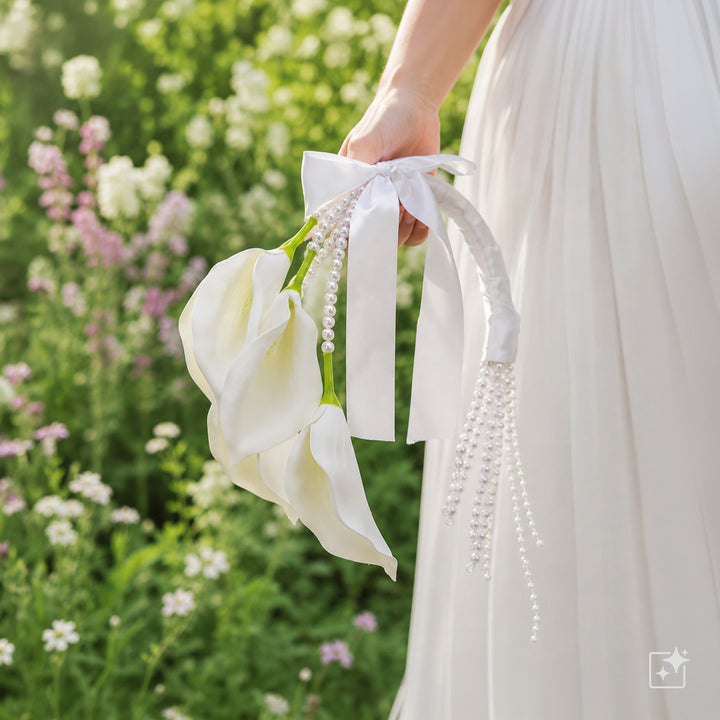 Kalla bridal bouquet with a satin handle – white artificial flower