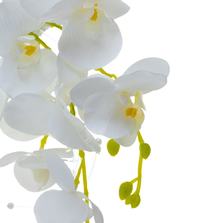 A pearl-colored bridal bouquet with orchids – white artificial flowers