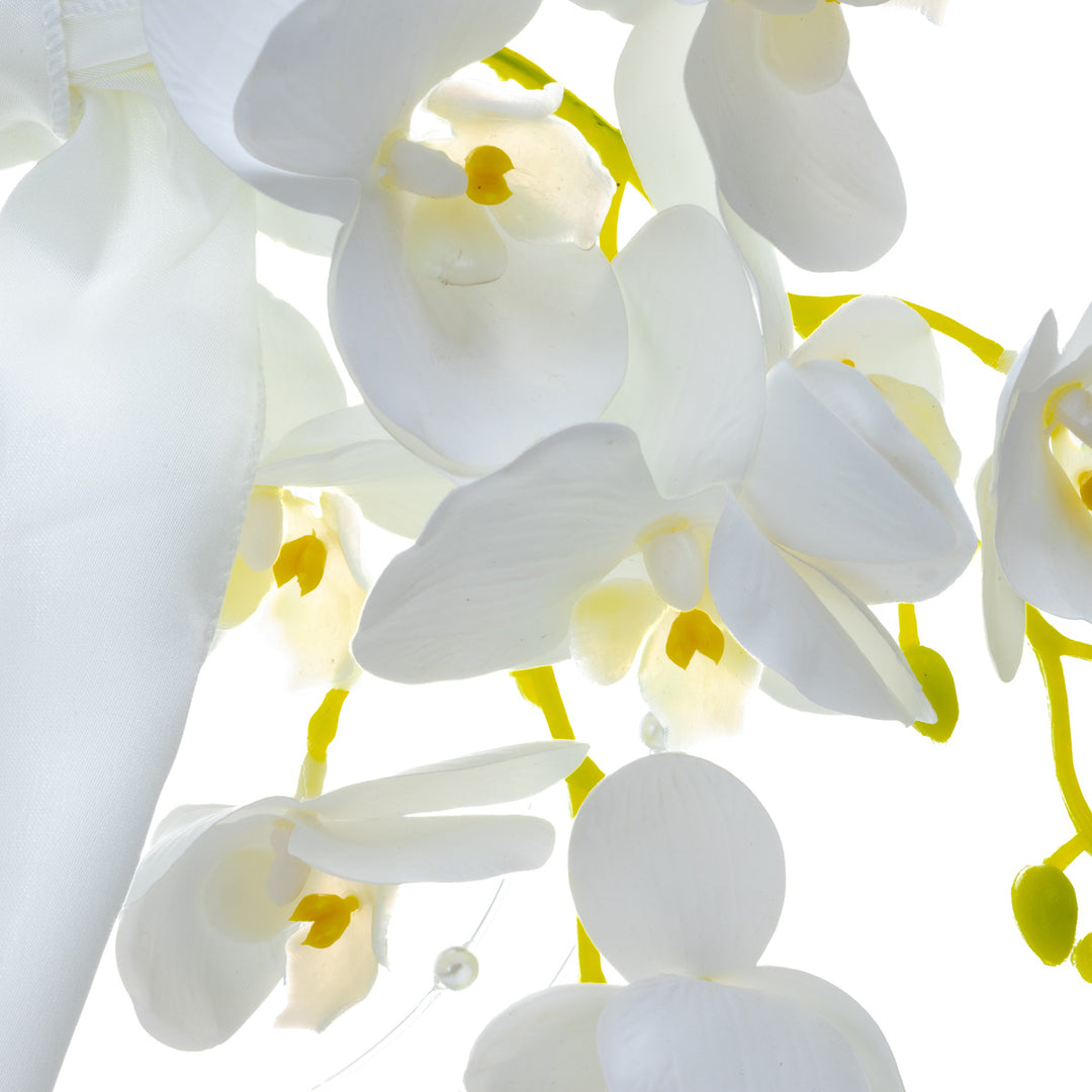 A pearl-colored bridal bouquet with orchids – white artificial flowers