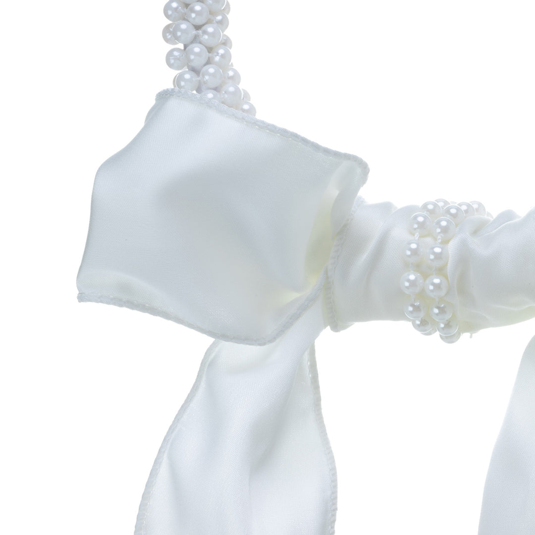 A pearl-colored bridal bouquet with orchids – white artificial flowers