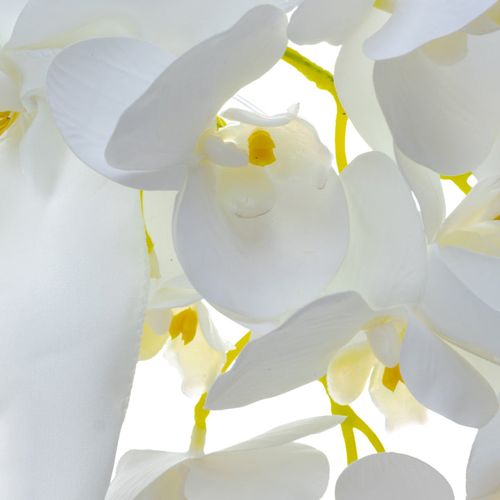 A pearl-colored bridal bouquet with orchids – white artificial flowers