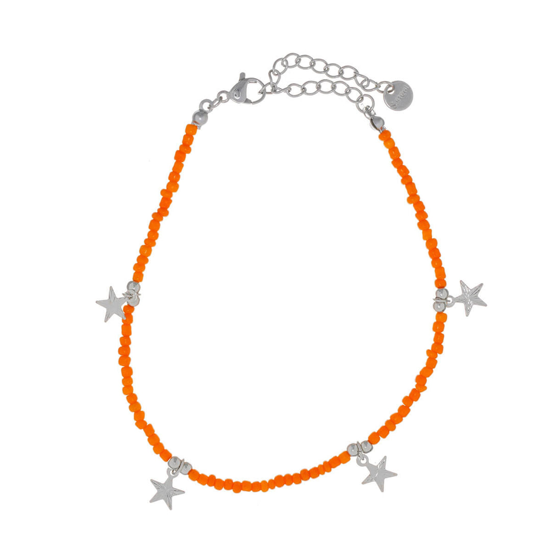 Coloured pearl ankle chain necklace with star pendants