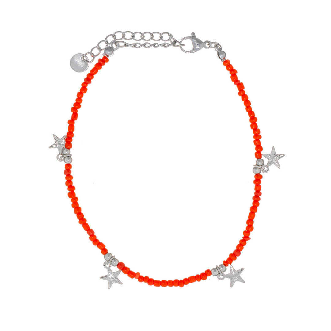 Coloured pearl ankle chain necklace with star pendants