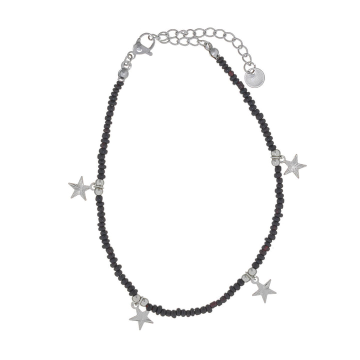 Coloured pearl ankle chain necklace with star pendants