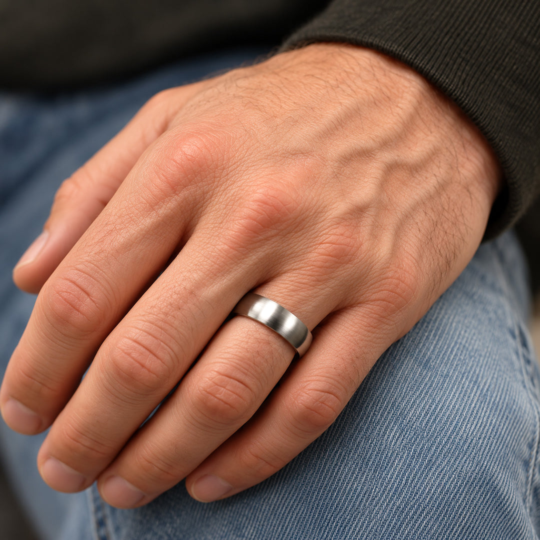 Curved brushed steel ring 6mm