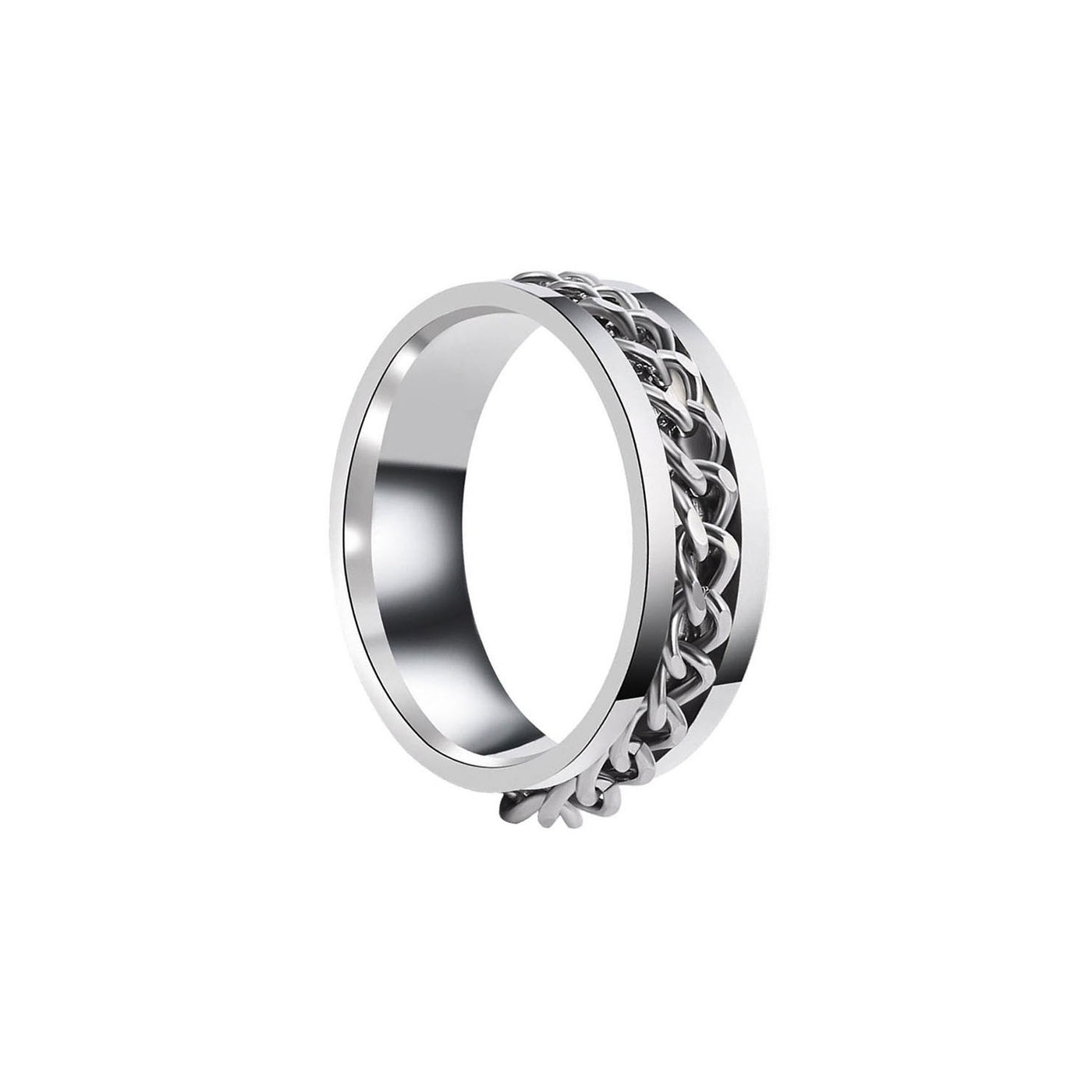 Rotating chain ring spinner silver (Steel 316L)